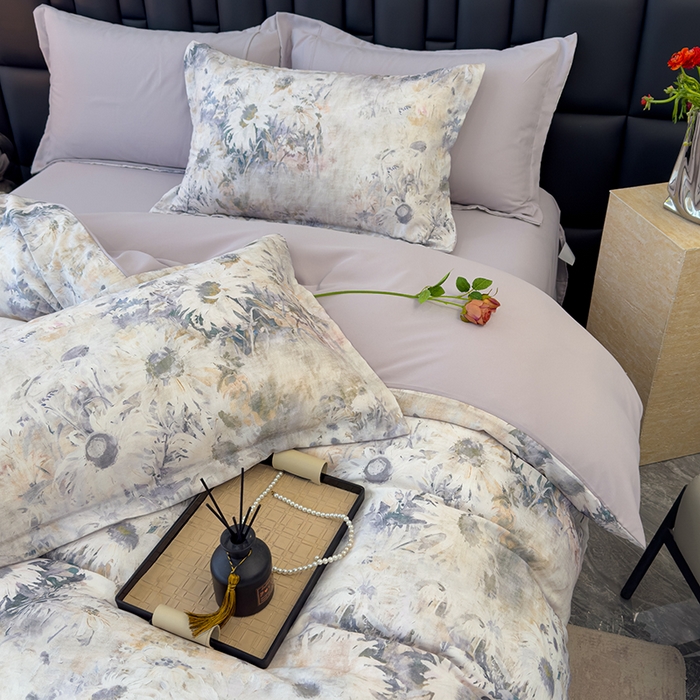 91家纺网 家纺一手货源 找家纺 竹合 2025新款数码印花轻奢凉感四件套莫奈