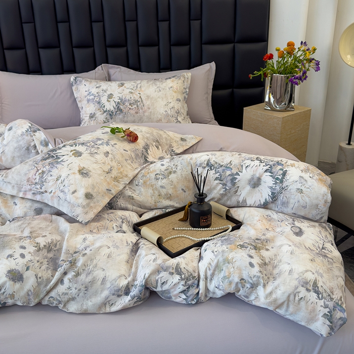 91家纺网 家纺一手货源 找家纺 竹合 2025新款数码印花轻奢凉感四件套莫奈