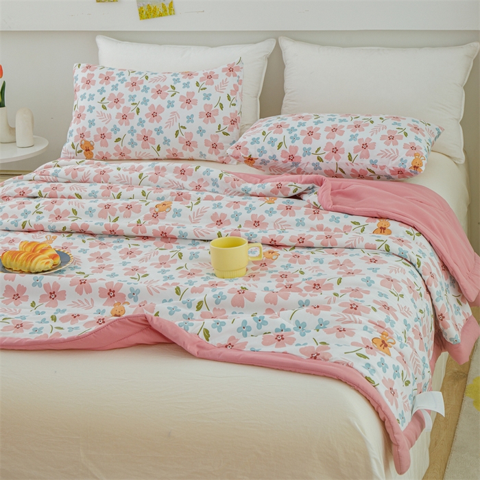 91家纺网 家纺一手货源 找家纺 海洋家纺 2025款水洗棉纯棉花夏凉被全棉花印花夏被空调被薄被子 悠然粉