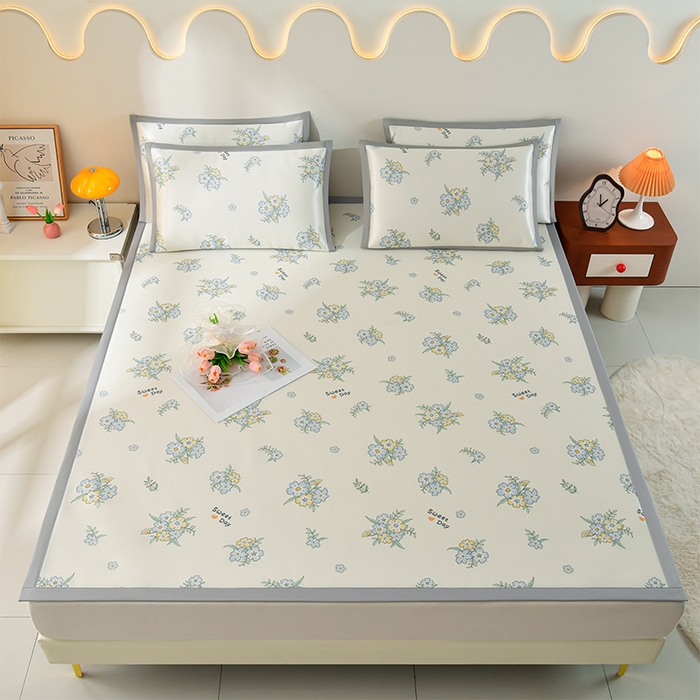 91家纺网 家纺一手货源 找家纺 简一 2025新款A类碳光印花数码冰丝凉席系列-床单款 觅境花园