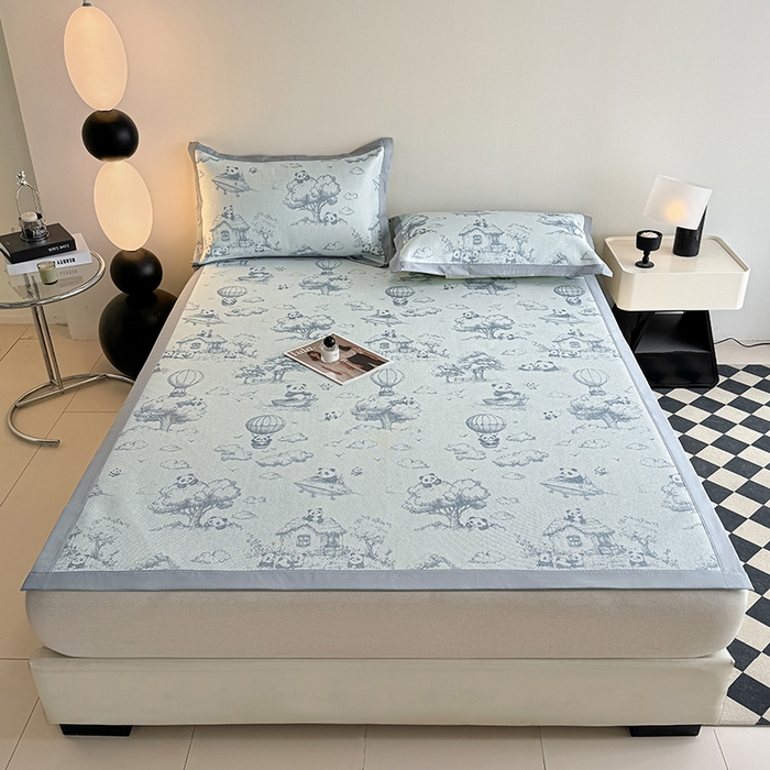 91家纺网 家纺一手货源 找家纺 格真2025新款简约印花冰藤席席子凉席 国宝乐园