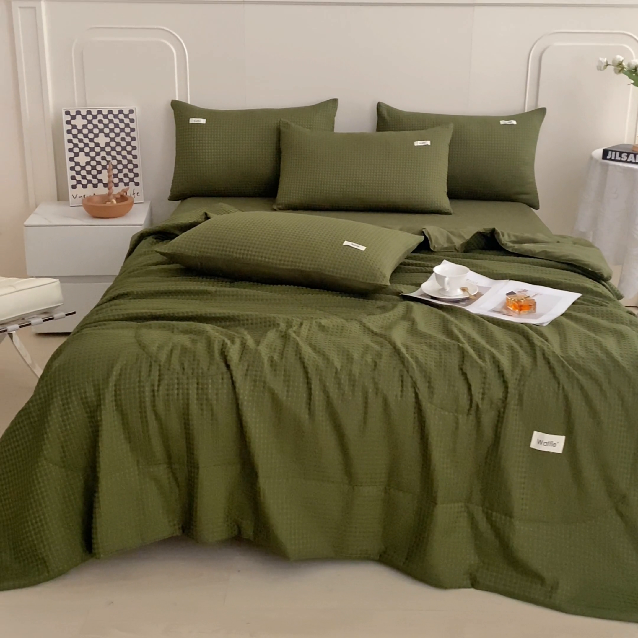 91家纺网 家纺一手货源 找家纺 （总）仟网汇 2025新款华夫格森语夏被四件套北欧简约风