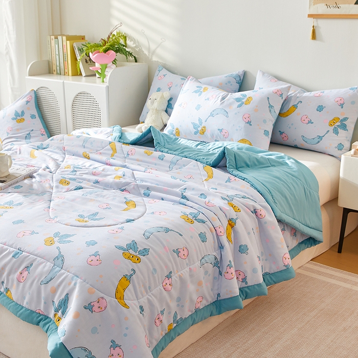 91家纺网 家纺一手货源 找家纺 海洋家纺 2025款水洗棉纯棉花夏凉被全棉花印花夏被空调被薄被子 蓝精灵