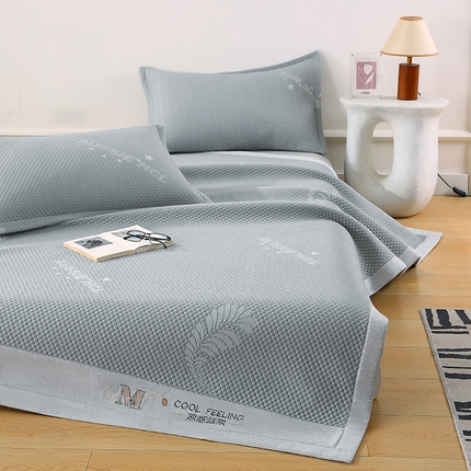 尚品凤凰 2025新款小清新凉感超柔冰豆席凉席平铺款床笠款 飘羽-灰