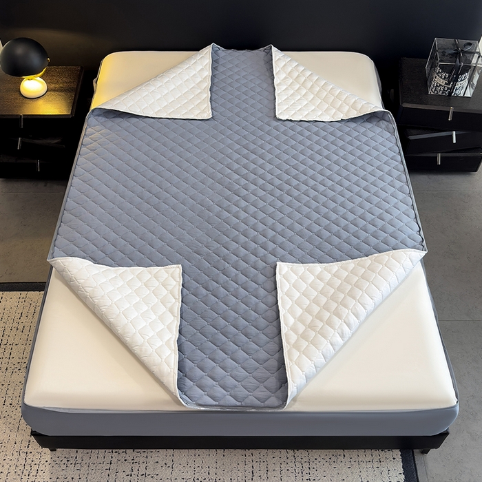 91家纺网 家纺一手货源 找家纺 叠派家纺 2025新款5A抗菌A类夹棉床笠经典款防水款系列 月光灰-小格子防水款