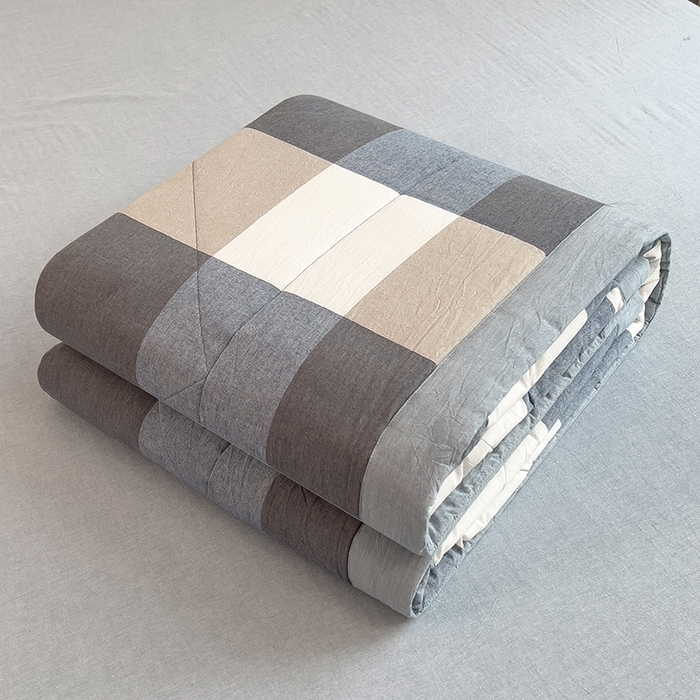 91家纺网 家纺一手货源 找家纺 宝士康家纺 2025新款10A抗菌无印风夏被四件套 深蓝大格