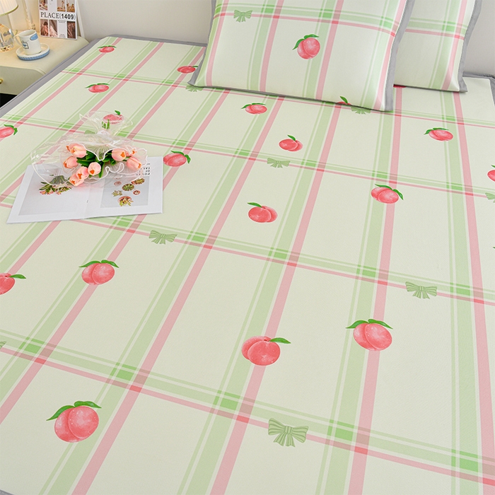 91家纺网 家纺一手货源 找家纺 简一 2025新款A类碳光印花数码冰丝凉席系列-床笠款 水蜜桃-绿