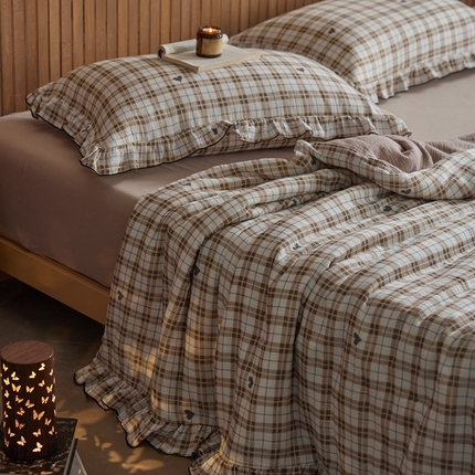 安莱生活 2025新款全棉精梳棉双层纱绉纱数码印花夏凉被 海派甜心-卡其  夏被