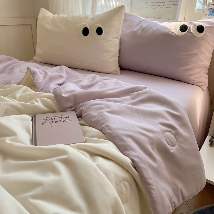 91家纺网 家纺一手货源 找家纺 慕尚家纺 2025新款大眼萌仔夏被 大眼萌 米白紫