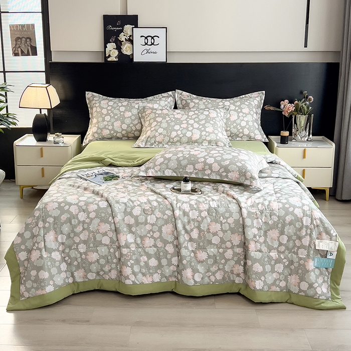 91家纺网 家纺一手货源 找家纺 宝士康家纺 2025新款10A抗菌双层纱印花夏被 绿野庄园