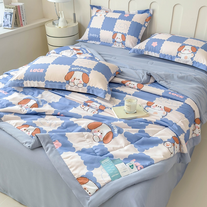 91家纺网 家纺一手货源 找家纺 宝士康家纺 2025新款10A抗菌针织夏被 嗨皮狗狗