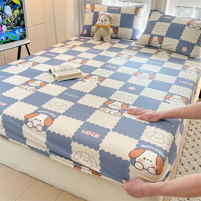 91家纺网 家纺一手货源 找家纺 宝士康家纺 2025新款10A抗菌全棉印花床笠 嗨皮狗