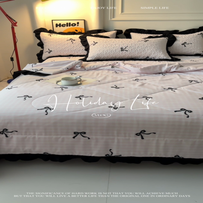 91家纺网 家纺一手货源 找家纺 蝶帕家纺 2025新款法式赫本风韩版花边床盖款夏被四件套 半旧时光