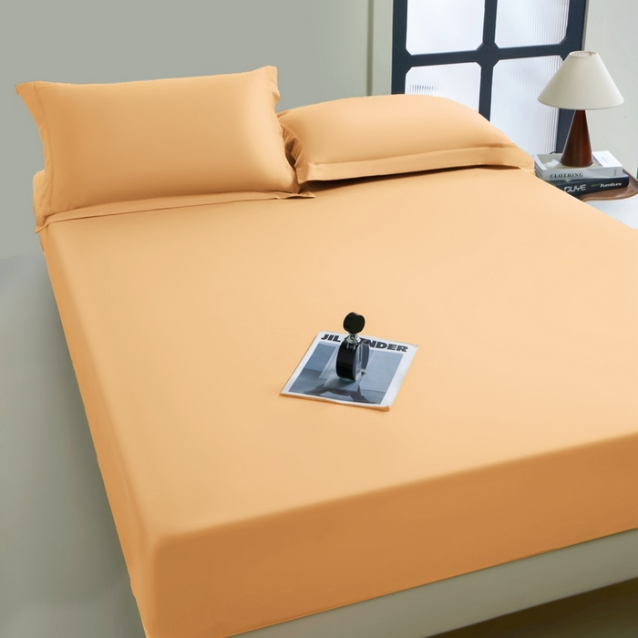 91家纺网 家纺一手货源 找家纺 秀色家纺 2024新品 A类100支双股长绒棉单品床笠 梦易-南瓜橘