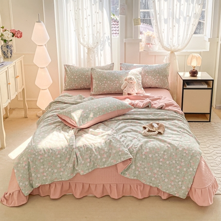 2025新款针织双层纱夏被床盖四件套单夏被单床盖单品 海盐薄荷