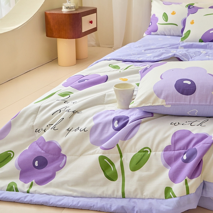 91家纺网 家纺一手货源 找家纺 宝士康家纺 2025新款10A抗菌全棉夏被四件套（床单款） 幽梦紫曦