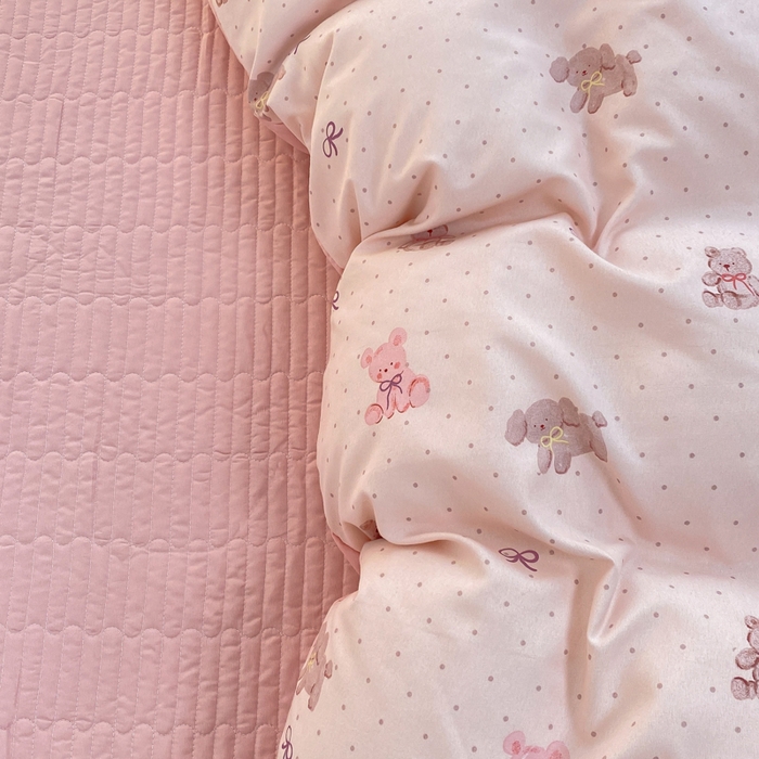 91家纺网 家纺一手货源 找家纺 2025新款针织双层纱夏被床盖四件套单夏被单床盖单品 萌萌熊