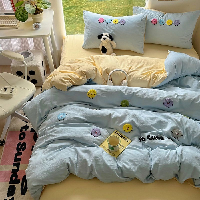 91家纺网 家纺一手货源 找家纺 耀达家居 2025新款A类水洗棉毛巾绣四件套 奇趣豆-海盐