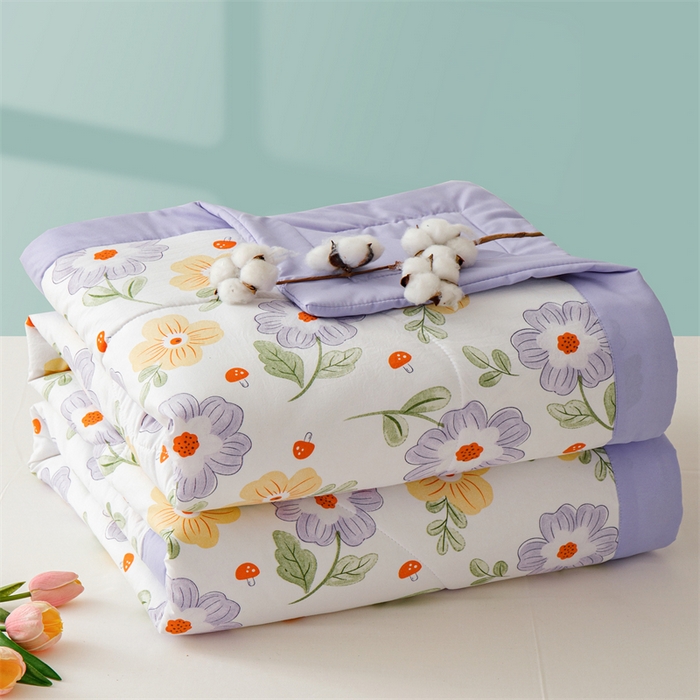 91家纺网 家纺一手货源 找家纺 海洋家纺 2025款水洗棉纯棉花夏凉被全棉花印花夏被空调被薄被子 紫丁香
