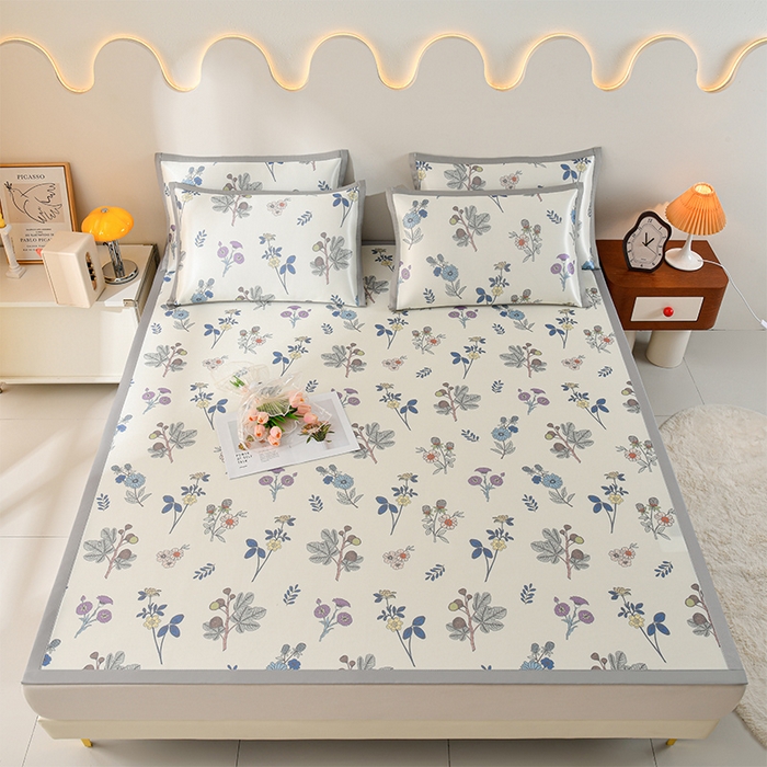 91家纺网 家纺一手货源 找家纺 简一 2025新款A类碳光印花数码冰丝凉席系列-床单款 花开半夏