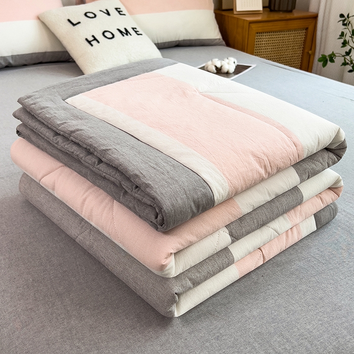 91家纺网 家纺一手货源 找家纺 宝士康家纺 2025新款10A抗菌无印风夏被 被子被芯 桃玉粉