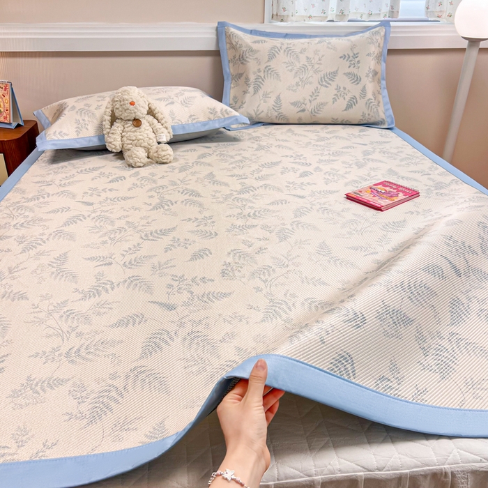 91家纺网 家纺一手货源 找家纺 慕尚家纺 2025新款数码印花床席床笠款冰藤席 床席款-土豆叶