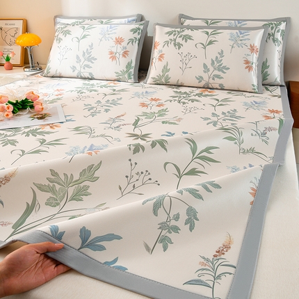 简一 2025新款A类碳光印花数码冰丝凉席系列-床单款 花间细雨