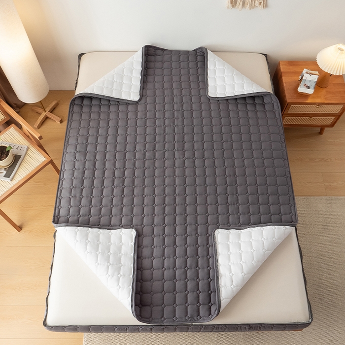 91家纺网 家纺一手货源 找家纺 叠派家纺 2025新款5A抗菌A类夹棉床笠经典款防水款系列 五面夹棉-经典格星空灰