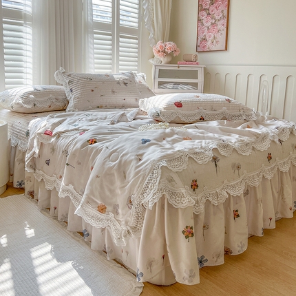 91家纺网 家纺一手货源 找家纺 网红馆（ck家纺） 2025新款天丝印花夹棉床盖夏被四件套 浪漫花舞