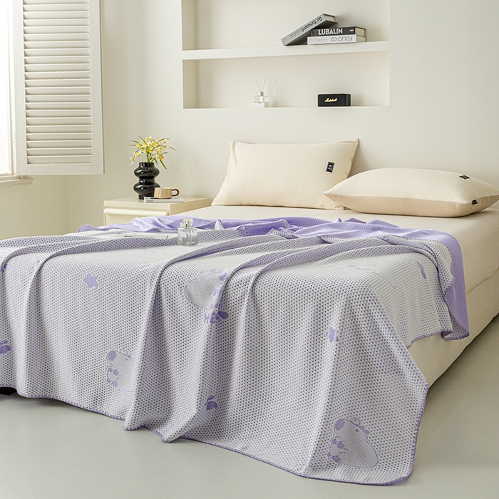 91家纺网 家纺一手货源 找家纺 梦尚舒 2025新款直播热款凉感针织提花盖毯子夏被贝壳边空调被 卡皮巴拉-紫