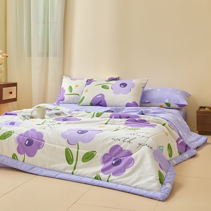 91家纺网 家纺一手货源 找家纺 宝士康家纺 2025新款10A抗菌全棉夏被四件套（床单款） 幽梦紫曦