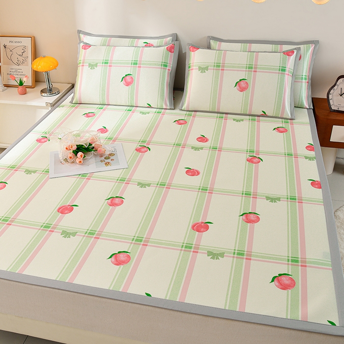 91家纺网 家纺一手货源 找家纺 简一 2025新款A类碳光印花数码冰丝凉席系列-床单款 水蜜桃-绿