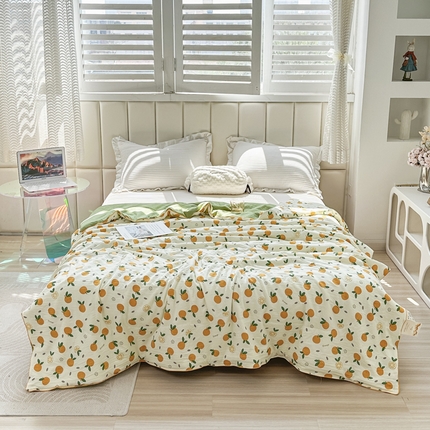 91家纺网 家纺一手货源 找家纺 富艺隆 2025新款A类水洗棉双层纱夏被水洗棉麻空调被直播爆款大豆夏被 小橘子