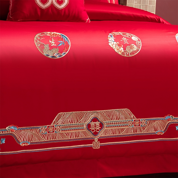 91家纺网 家纺一手货源 找家纺 博之洋婚庆 2025新款全棉长绒棉刺绣新中式婚庆系列多件套江山如画早生贵子