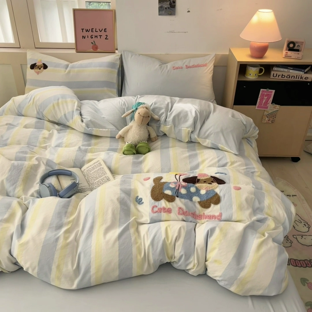 91家纺网 家纺一手货源 找家纺 （总）如一 2025新款A类ins风卡通毛巾绣水洗棉四件套