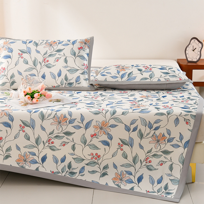 91家纺网 家纺一手货源 找家纺 简一 2025新款A类碳光印花数码冰丝凉席系列-床单款 花枝招展