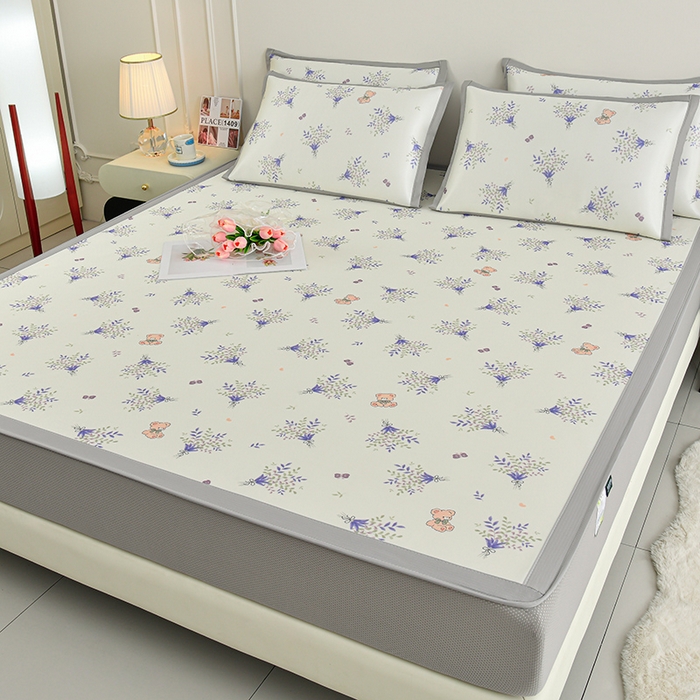 91家纺网 家纺一手货源 找家纺 简一 2025新款A类碳光印花数码冰丝凉席系列-床笠款 普罗旺斯