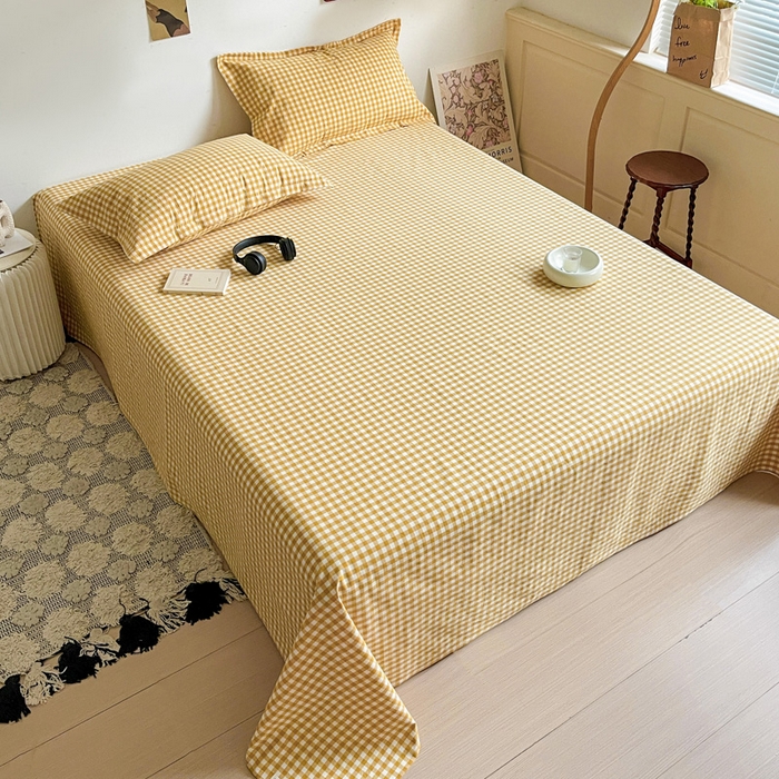91家纺网 家纺一手货源 找家纺 久云居 2025新款亲肤舒适全棉色织防水床单 黄小格