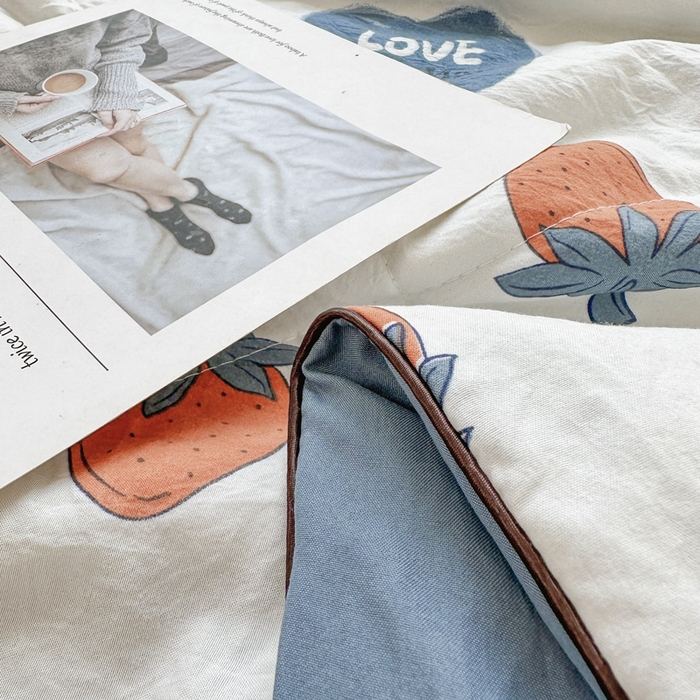 91家纺网 家纺一手货源 找家纺 富艺隆 2025新款A类水洗棉双层纱夏被水洗棉麻空调被直播爆款大豆夏被 莓天开心