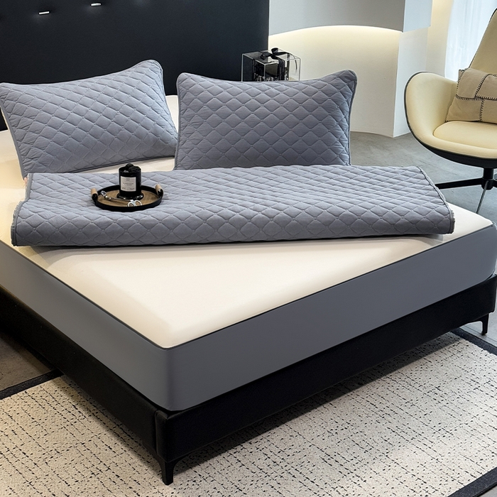 91家纺网 家纺一手货源 找家纺 叠派家纺 2025新款5A抗菌A类夹棉床笠经典款防水款系列 月光灰-小格子防水款