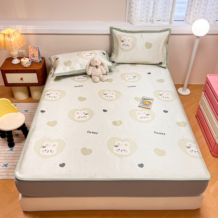 91家纺网 家纺一手货源 找家纺 慕尚家纺 2025新款数码印花床席床笠款冰藤席 床笠款-兔卷卷