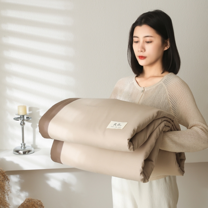 91家纺网 家纺一手货源 找家纺 眠博士 2025新款A类全棉40S纯棉新疆棉大豆夏被夏凉被空调被 包边夏被40支-杏色拼春泥