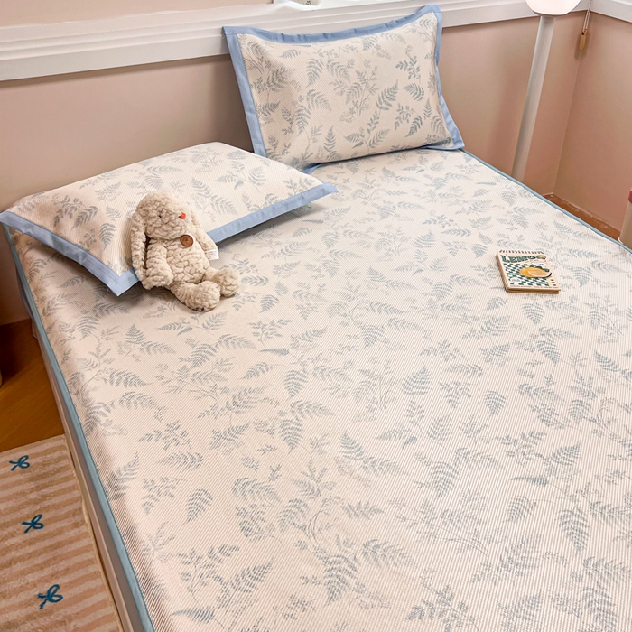 91家纺网 家纺一手货源 找家纺 慕尚家纺 2025新款数码印花床席床笠款冰藤席 床笠款-土豆叶