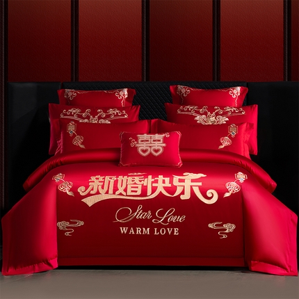 91家纺网 家纺一手货源 找家纺 （总）博之洋婚庆 2025新款全棉长绒棉刺绣新中式婚庆系列多件套