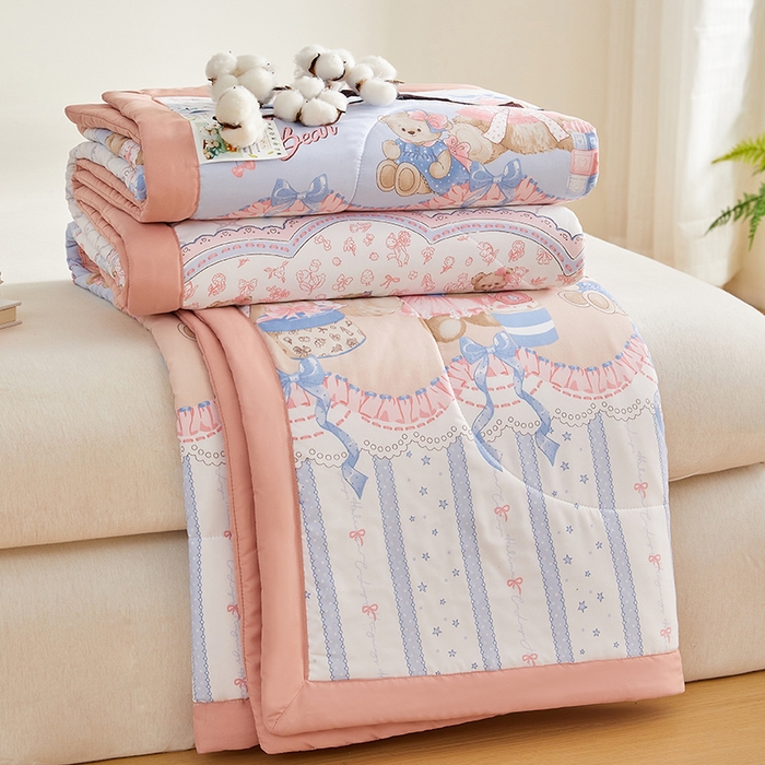 91家纺网 家纺一手货源 找家纺 海洋家纺 2025款水洗棉纯棉花夏凉被全棉花印花夏被空调被薄被子 洛丽塔-粉