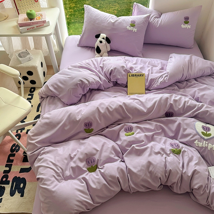 91家纺网 家纺一手货源 找家纺 耀达家居 2025新款A类水洗棉毛巾绣四件套 郁金香