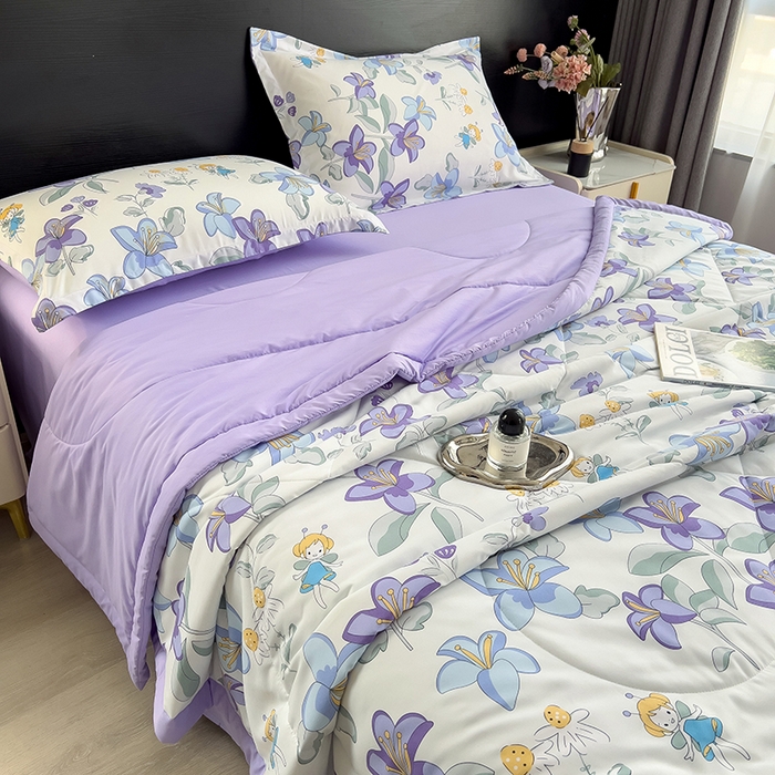 91家纺网 家纺一手货源 找家纺 宝士康家纺 2025新款10A抗菌双层纱印花夏被四件套 花仙子