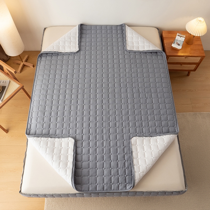 91家纺网 家纺一手货源 找家纺 叠派家纺 2025新款5A抗菌A类夹棉床笠经典款防水款系列 五面夹棉-经典格月光灰