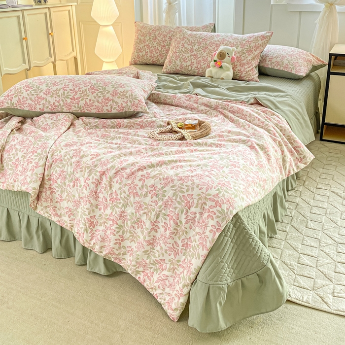 91家纺网 家纺一手货源 找家纺 2025新款针织双层纱夏被床盖四件套单夏被单床盖单品 清荷