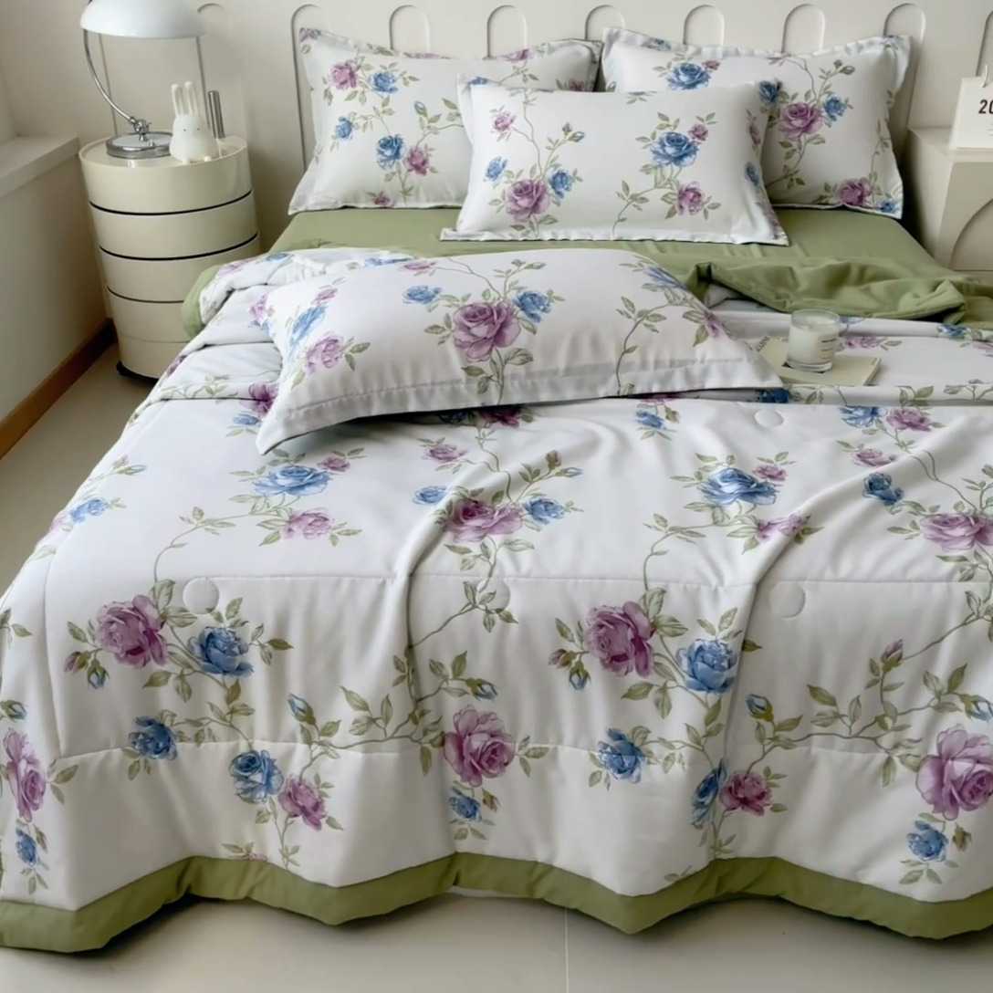 91家纺网 家纺一手货源 找家纺 宝士康家纺 2025新款10A抗菌针织夏被 亲密花语